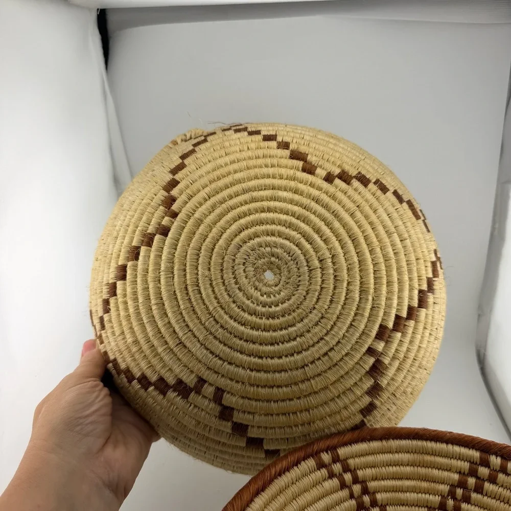 Beige Brown Woven Coil Nesting Baskets Geometric Set of 2